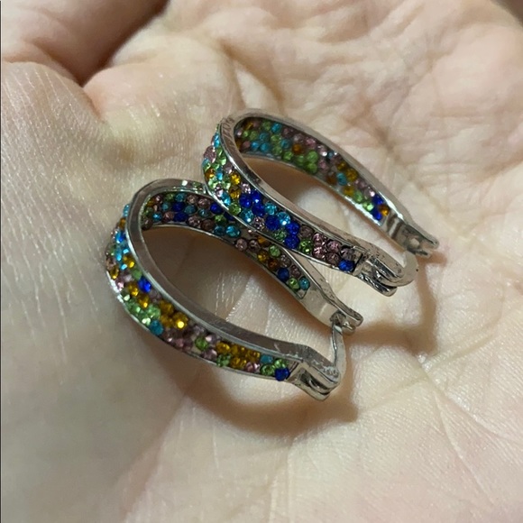 925 Silver Hoop Earring Multi-Color Crystal set - Picture 4 of 5